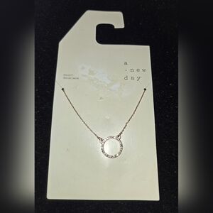 Rose Gold tone Circle Rhinestone Pendant Necklace, New With Tags